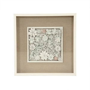 Zentique Abstract Ceramic Botanical Wall Art — Handcrafted 3D Ceramic Leaves in Pine Frame with Glass Overlay, Minimalist Decor ZEN39975A