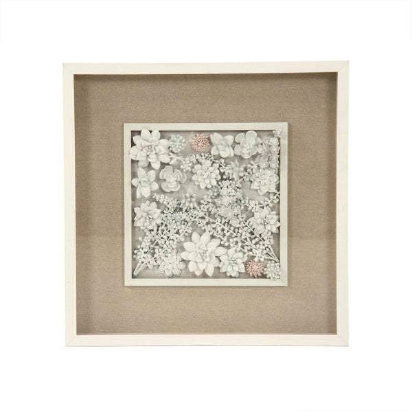 Zentique Abstract Ceramic Botanical Wall Art — Handcrafted 3D Ceramic Leaves in Pine Frame with Glass Overlay, Minimalist Decor ZEN39975A