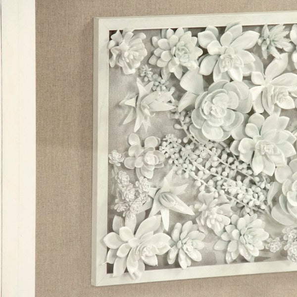 Zentique Abstract Ceramic Botanical Wall Art – Handcrafted 3D Ceramic Leaves, Pine Frame & Glass Overlay for Modern Spaces ZEN39975B