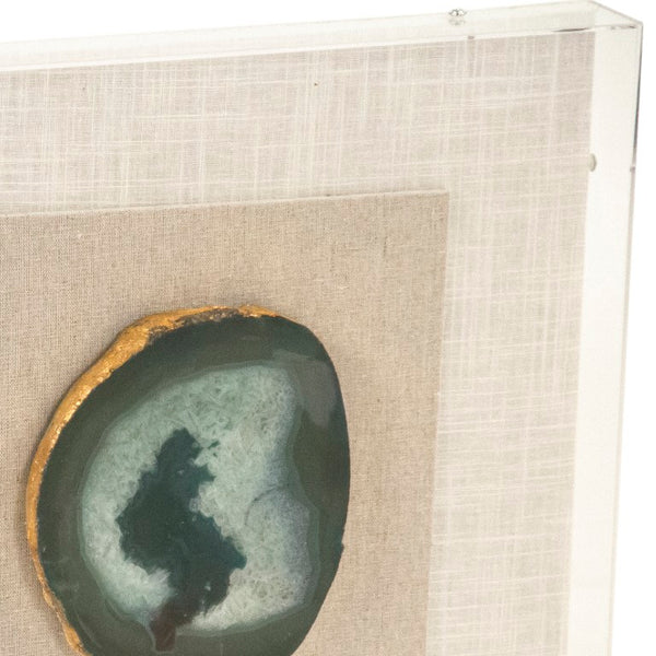 Zentique Geode Acrylic Framed Wall Art with High-Gloss Finish, Metallic Accents, Ready-to-Hang 16x16x2 Inches Green, Gold, Natural, Off-White ZEN40063C