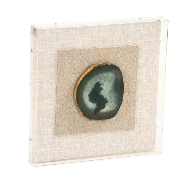 Zentique Geode Acrylic Framed Wall Art with High-Gloss Finish, Metallic Accents, Ready-to-Hang 16x16x2 Inches Green, Gold, Natural, Off-White ZEN40063C