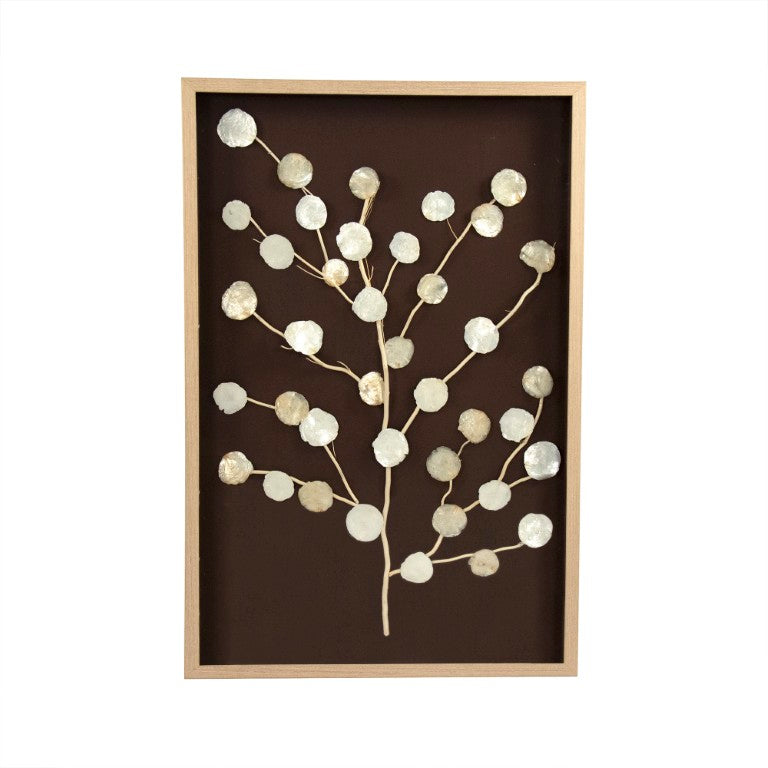 Zentique Abstract Mother of Pearl Tree Wall Art — Handcrafted Iridescent Inlay, Pine Frame, Linen Backing, 32x47.5" ZEN40357