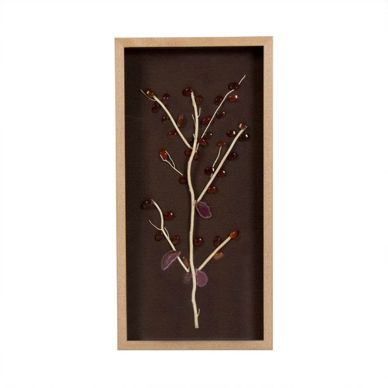 Zentique Abstract Geode and Stone Tree Wall Art — Textured Linen, 3D Geode Accent, Slim Pine Frame for Modern Spaces ZEN40358A