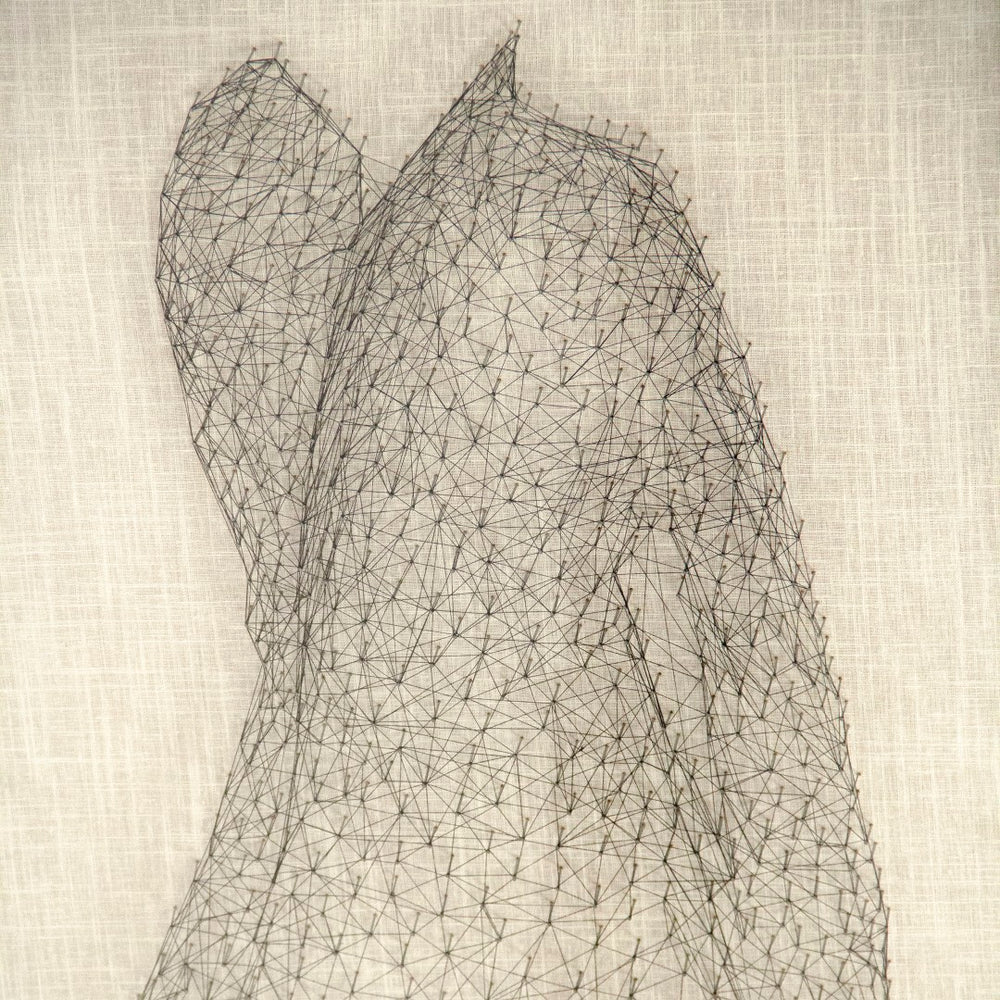 Zentique Abstract Dress String Wall Art – Elegant Pine Wood Framed Decor To Enhance Your Living Space's Style! Natural,Black Pine Wood,Strings,Linen,Glass Zen40402