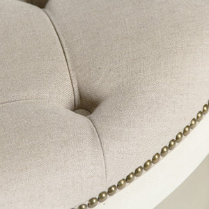 Zentique Tammy Oak and Linen Ottoman with Nailhead Trim — Versatile Footrest, Extra Seating, Low Table Alternative Distressed Ivory, Natural Linen ZEN43 309 A003