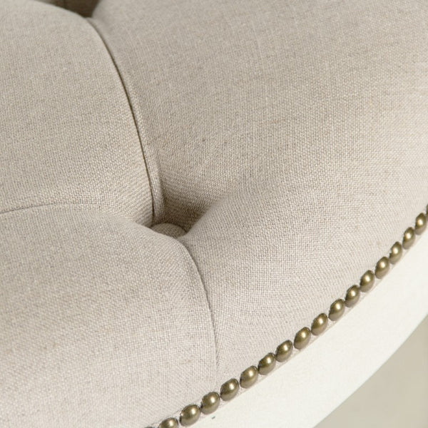 Zentique Tammy Oak and Linen Ottoman with Nailhead Trim — Versatile Footrest, Extra Seating, Low Table Alternative Distressed Ivory, Natural Linen ZEN43 309 A003