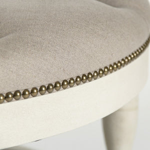 Zentique Tammy Oak and Linen Ottoman with Nailhead Trim — Versatile Footrest, Extra Seating, Low Table Alternative Distressed Ivory, Natural Linen ZEN43 309 A003