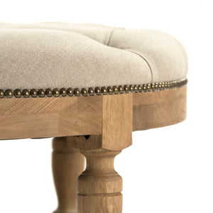 Zentique Tammy Oak and Linen Ottoman with Nailhead Trim — Versatile Footrest, Extra Seating, Low Table Alternative Natrual Oak, Natural Linen ZEN43 E255 A003 w/ Nailhead