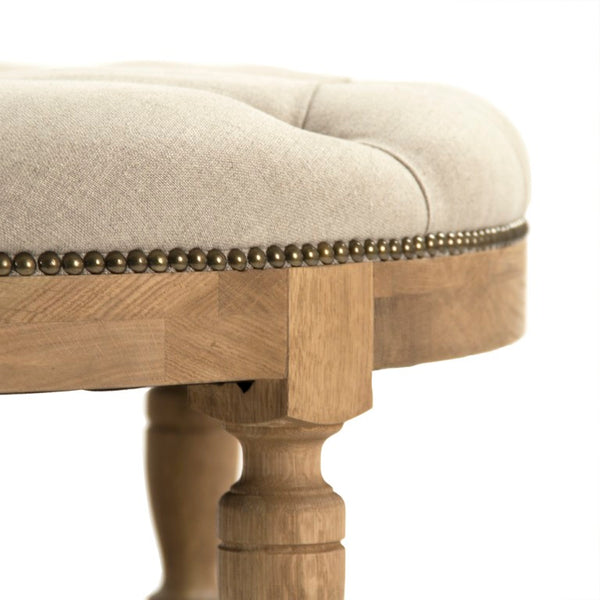 Zentique Tammy Oak and Linen Ottoman with Nailhead Trim — Versatile Footrest, Extra Seating, Low Table Alternative Natrual Oak, Natural Linen ZEN43 E255 A003 w/ Nailhead