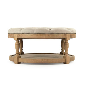 Zentique Tammy Oak and Linen Ottoman with Nailhead Trim — Versatile Footrest, Extra Seating, Low Table Alternative Natrual Oak, Natural Linen ZEN43 E255 A003 w/ Nailhead