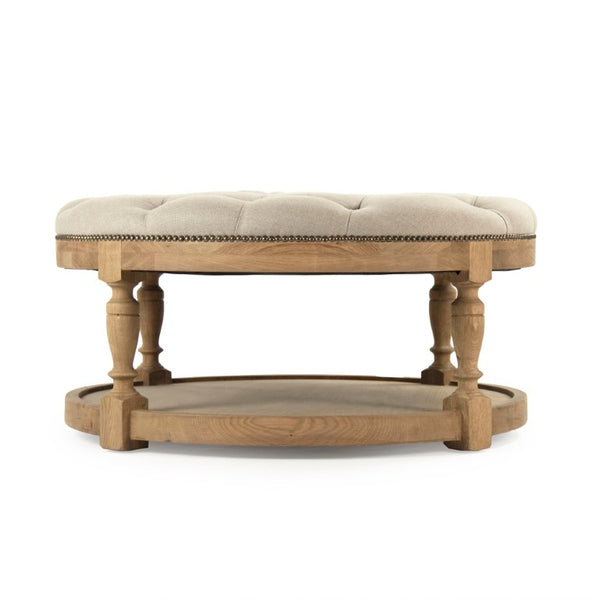 Zentique Tammy Oak and Linen Ottoman with Nailhead Trim — Versatile Footrest, Extra Seating, Low Table Alternative Natrual Oak, Natural Linen ZEN43 E255 A003 w/ Nailhead