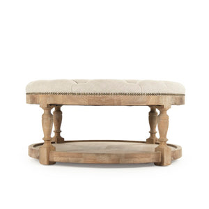 Zentique Tammy Ottoman with Oak Frame and Linen Upholstery — Low-Profile Footrest, Seat & Tray Table Alternative Limed Grey Oak, Natural Linen ZEN43 E272 A015-A