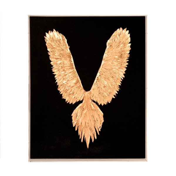 Abstract Gold Leaf Feather Bird Wall Art Gold, black ZEN45863 Zentique