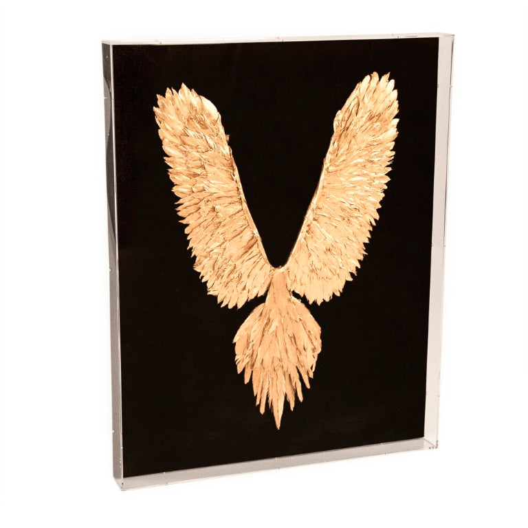 Zentique Abstract Gold Leaf Feather Bird Wall Art – Textured Linen Canvas, Hand-Applied Gold Leaf, Statement 38.5x31" ZEN45863