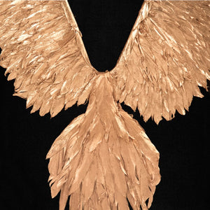 Zentique Abstract Gold Leaf Feather Bird Wall Art – Textured Linen Canvas, Hand-Applied Gold Leaf, Statement 38.5x31" ZEN45863