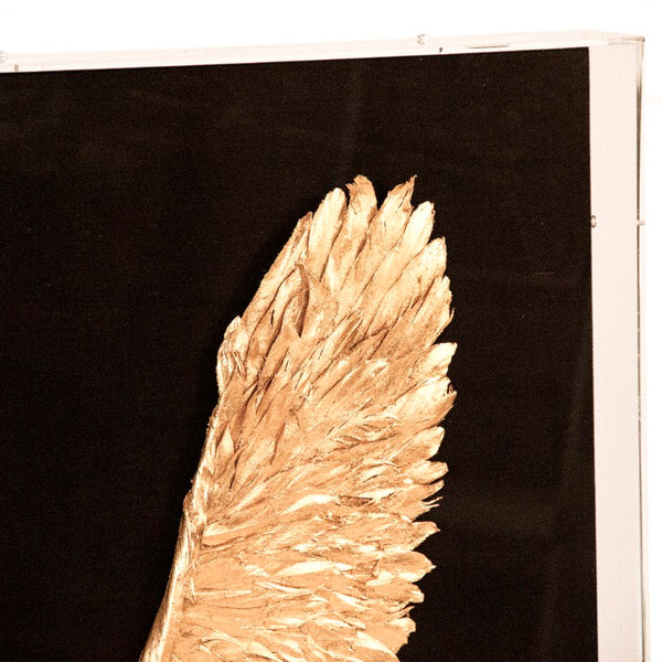 Zentique Abstract Gold Leaf Feather Bird Wall Art – Textured Linen Canvas, Hand-Applied Gold Leaf, Statement 38.5x31" ZEN45863