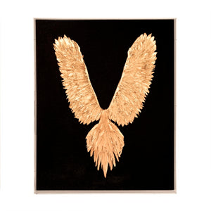 Zentique Abstract Gold Leaf Feather Bird Wall Art – Textured Linen Canvas, Hand-Applied Gold Leaf, Statement 38.5x31" ZEN45863