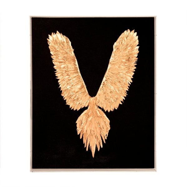 Zentique Abstract Gold Leaf Feather Bird Wall Art – Textured Linen Canvas, Hand-Applied Gold Leaf, Statement 38.5x31" ZEN45863