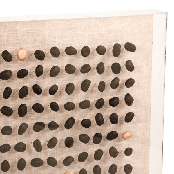 Gold/Black Stone Acrylic Framed Wall Art Large Black Gold Stones, Natural Linen ZEN46003 Zentique