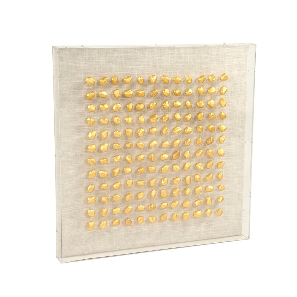 Gold Stone Acrylic Framed Wall Art Gold Stones, Natural Linen ZEN46004 Zentique