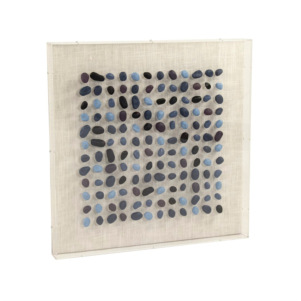 Blue Stone Acrylic Framed Wall Art Blue Stones, Natural Linen ZEN46005 Zentique