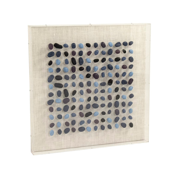 Blue Stone Acrylic Framed Wall Art Blue Stones, Natural Linen ZEN46005 Zentique