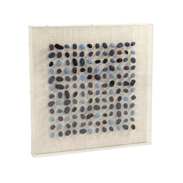 Zentique Blue Stone Acrylic Framed Wall Art — Contemporary Blue Stone Linen Print Under Glossy Acrylic, Ready to Hang (31.5") ZEN46005