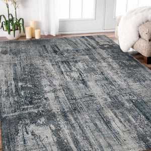 Zenith Hand-knotted Wool Silk Abstract Rug Sculpted High-low Pile Artisan Accent