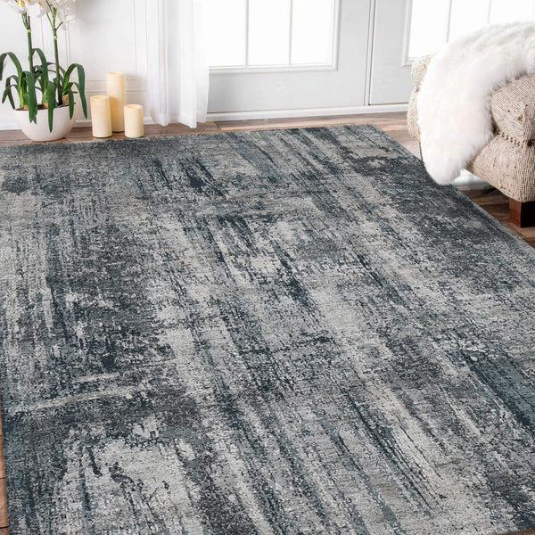 Zenith Hand-knotted Wool Silk Abstract Rug Sculpted High-low Pile Artisan Accent
