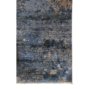 Zenith Hand-knotted Wool Silk Abstract Area Rug with Carved High-low Pile Texture