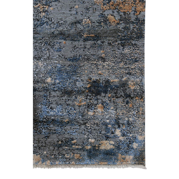 Zenith Hand-knotted Wool Silk Abstract Area Rug with Carved High-low Pile Texture