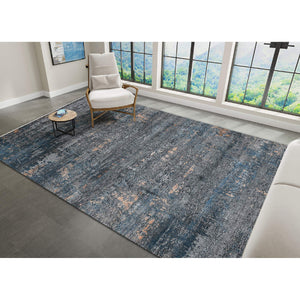 Zenith Hand-knotted Wool Silk Abstract Area Rug with Carved High-low Pile Texture