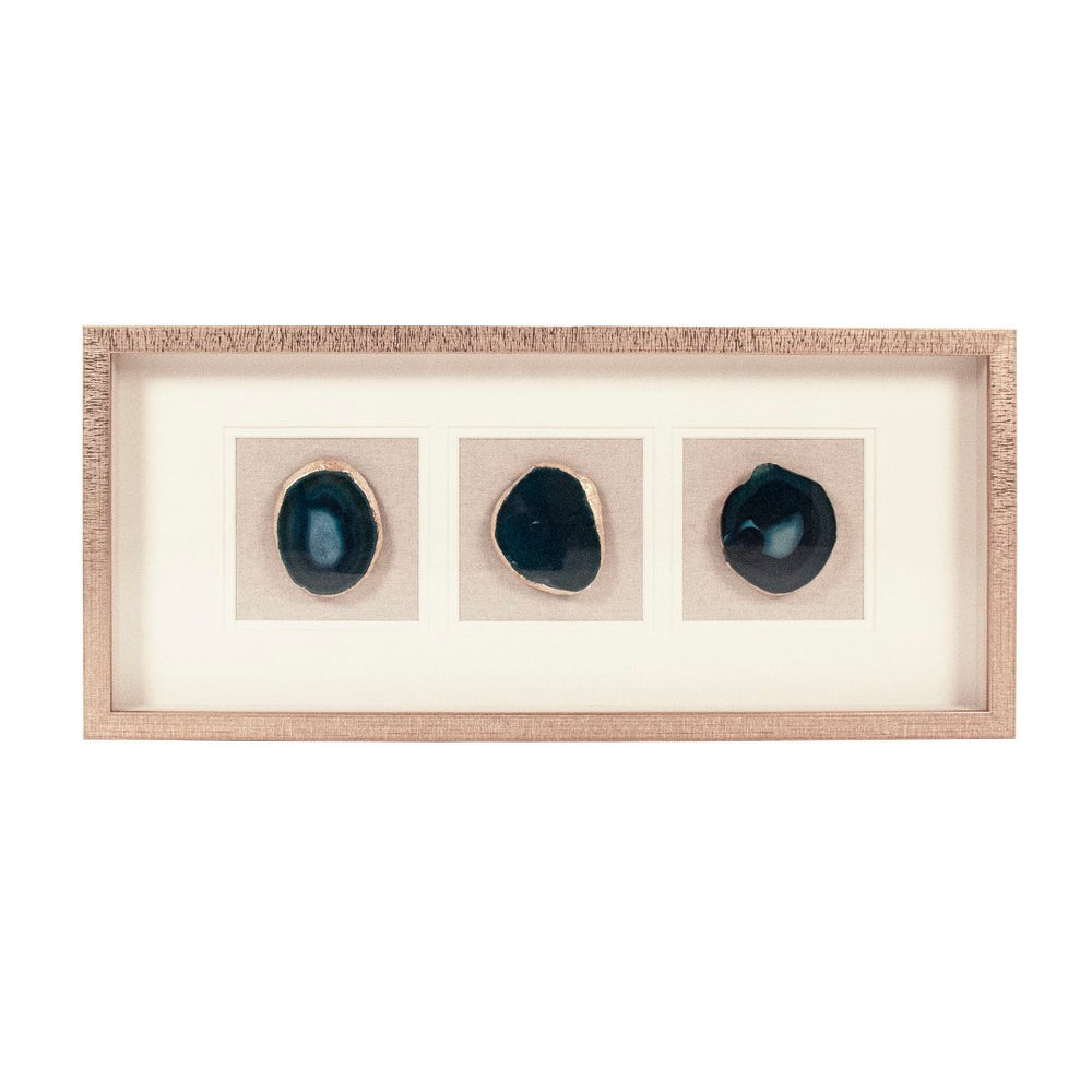 Three Blue Geode Wall Art Distressed Gold, Natural Linen, White ZEN55206A Zentique