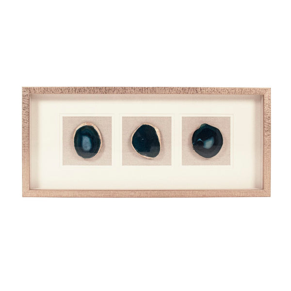 Three Blue Geode Wall Art Distressed Gold, Natural Linen, White ZEN55206A Zentique