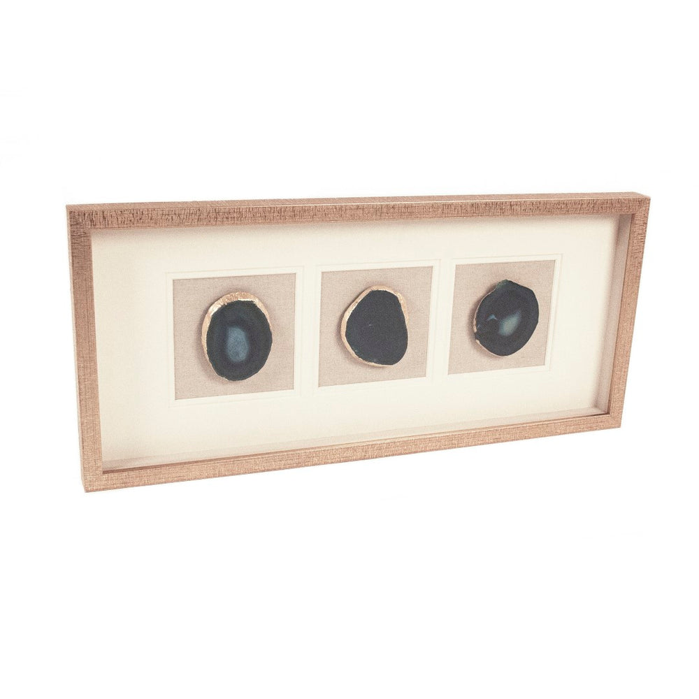 Three Blue Geode Wall Art Distressed Gold, Natural Linen, White ZEN55206A Zentique