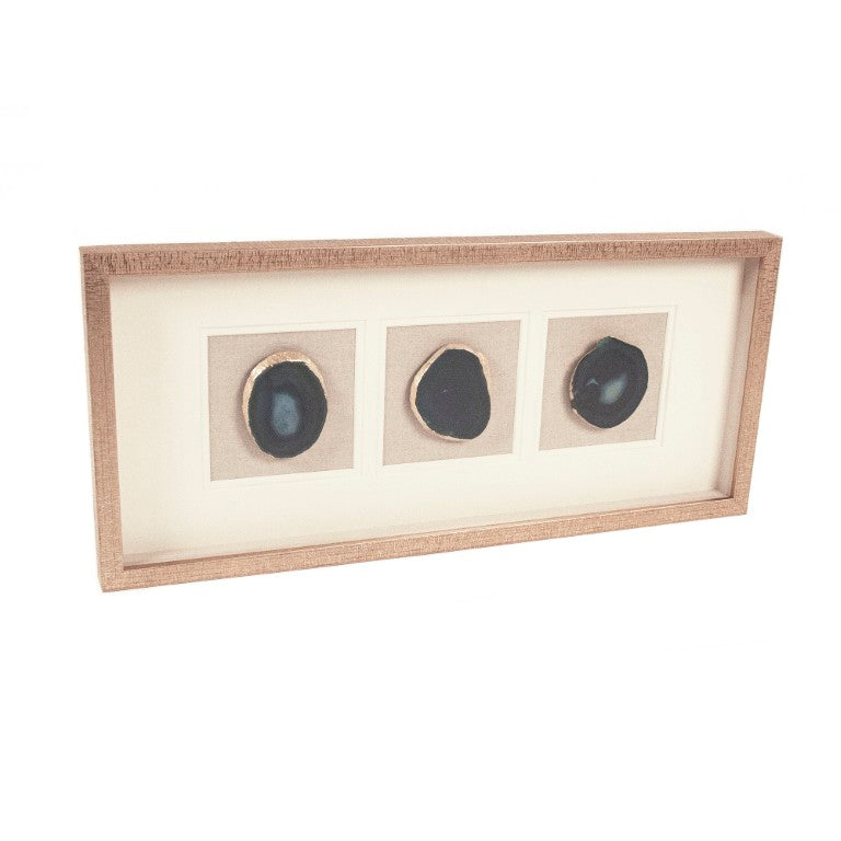 Zentique Three Blue Geode Wall Art Trio with Linen Mat & Wood Frame, Ready-to-Hang Coastal Modern Decor (96 chars) ZEN55206A