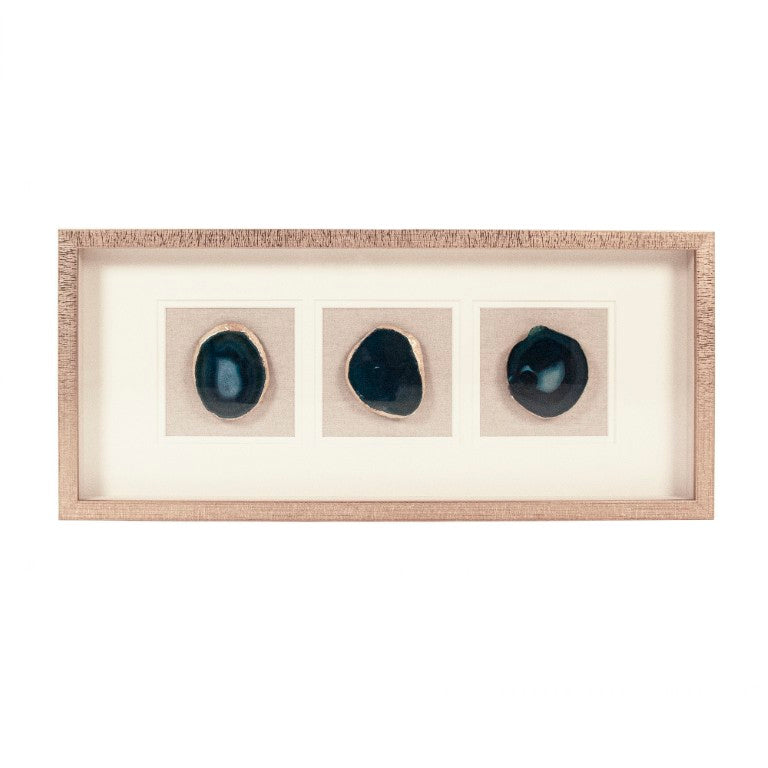 Zentique Three Blue Geode Wall Art Trio with Linen Mat & Wood Frame, Ready-to-Hang Coastal Modern Decor (96 chars) ZEN55206A