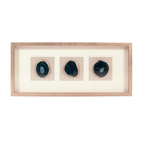 Zentique Three Blue Geode Wall Art Trio with Linen Mat & Wood Frame, Ready-to-Hang Coastal Modern Decor (96 chars) ZEN55206A