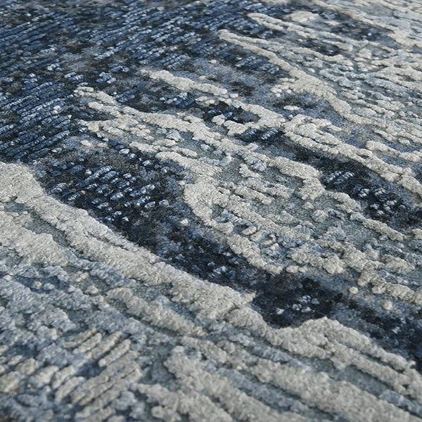 Amer Rugs Zenith Hand-knotted Abstract Design Area Rug – Luxurious New Zealand Wool & Silk For Timeless Elegance Blue Sapphire Wool, Silk Zen820203