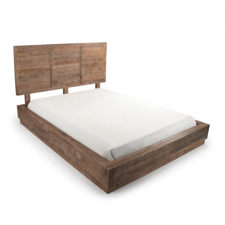 Zentique Cheval Reclaimed Pine Queen Bed — Rustic sustainable craftsmanship, arched headboard, sturdy slat support, unique grain (Queen) ZENKOBH-RW03-MQB