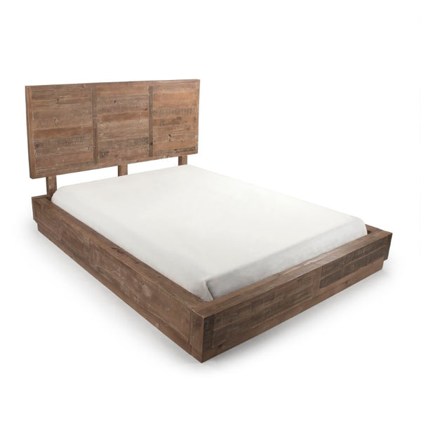 Zentique Cheval Reclaimed Pine Queen Bed — Rustic sustainable craftsmanship, arched headboard, sturdy slat support, unique grain (Queen) ZENKOBH-RW03-MQB