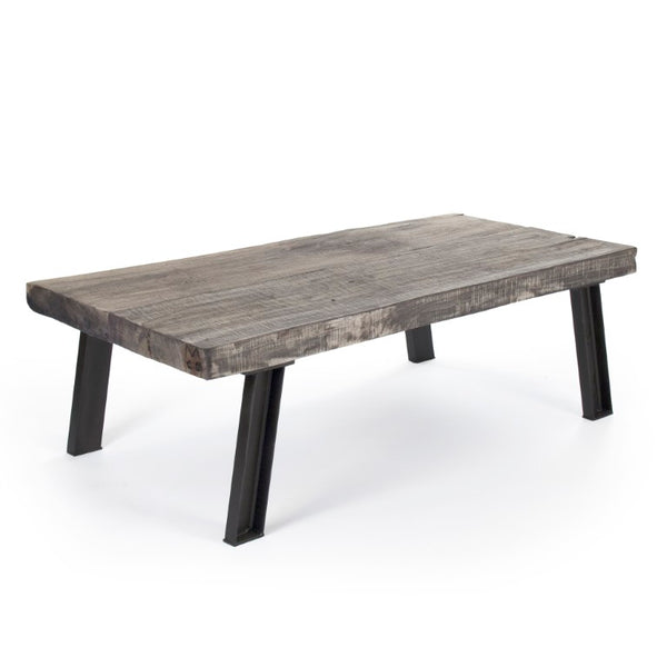 Zentique Mason Solid Oak Coffee Table with Industrial Iron Frame — Low-Profile, Natural Grain, Durable Design ZENCM007
