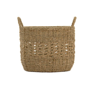 Zentique Woven Seagrass-Style Metal Basket for Stylish Storage — Durable, Lightweight Organizer for Blankets & Decor W14 X H10.75 X D14 ZENGN-B24 M