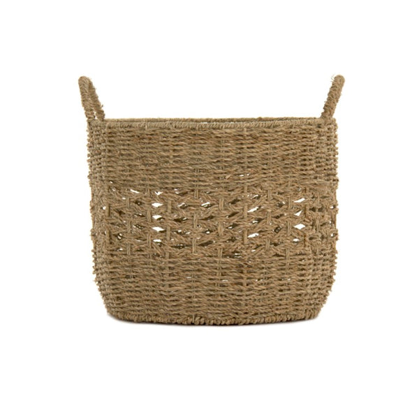 Zentique Woven Seagrass-Style Metal Basket for Stylish Storage — Durable, Lightweight Organizer for Blankets & Decor W14 X H10.75 X D14 ZENGN-B24 M