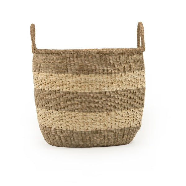 Zentique Rounded Basket Handwoven Seagrass & Palm Leaf with Integrated Handles — Coastal Storage for Throws, Toys, Laundry W18.5 X H16 X D18.75 ZENGN-B5 L