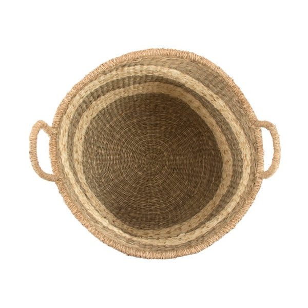 Zentique Rounded Basket Handwoven Seagrass & Palm Leaf with Integrated Handles — Coastal Storage for Throws, Toys, Laundry W18.5 X H16 X D18.75 ZENGN-B5 L