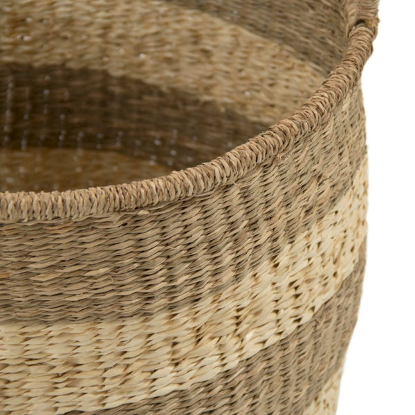 Zentique Rounded Basket Handwoven Seagrass & Palm Leaf with Integrated Handles — Coastal Storage for Throws, Toys, Laundry W18.5 X H16 X D18.75 ZENGN-B5 L