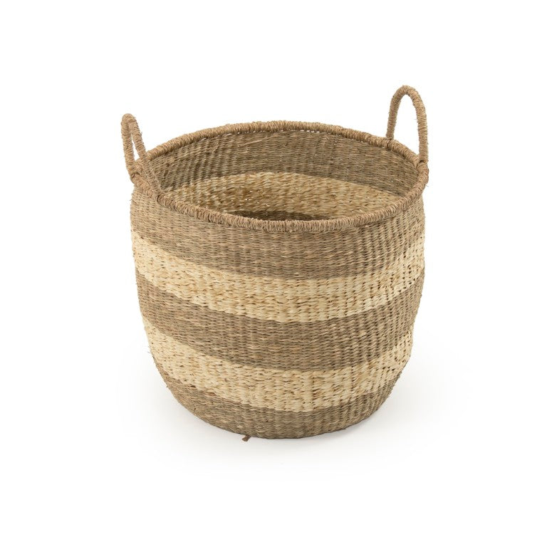 Zentique Rounded Basket Handwoven Seagrass & Palm Leaf with Integrated Handles — Coastal Storage for Throws, Toys, Laundry W18.5 X H16 X D18.75 ZENGN-B5 L