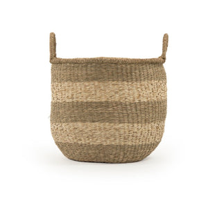 Zentique Rounded Basket Handwoven Seagrass & Palm Leaf with Integrated Handles — Coastal Storage for Throws, Toys, Laundry W17.5 X H15.5 X D17.5 ZENGN-B5 M