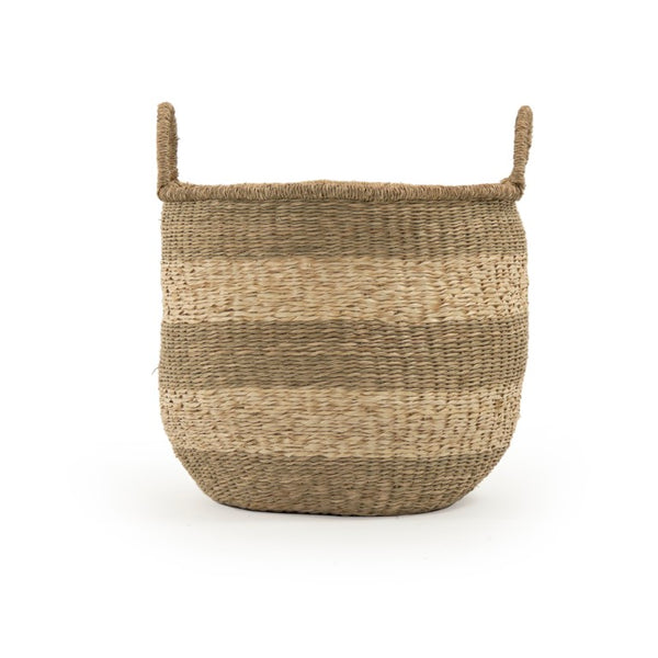 Zentique Rounded Basket Handwoven Seagrass & Palm Leaf with Integrated Handles — Coastal Storage for Throws, Toys, Laundry W17.5 X H15.5 X D17.5 ZENGN-B5 M